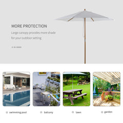 Outsunny 2.5m Patio Umbrella, Wood Garden Parasol, Sun Shade with 6 Ribs and Top Vent for Outdoor, White