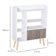 HOMCOM Bookcase, Freestanding Book Shelf with Storage Cabinet, 6 Shelves and Wood Legs for Home Office Display, White and Grey, 24D x 71.8W x 90.8H cm