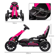 HOMCOM 12V Electric Go Kart for Kids, Ride-On Racing Go Kart with Forward Reversing, Rechargeable Battery, 2 Speeds, for Boys Girls Aged 3-8 Years Old - Pink