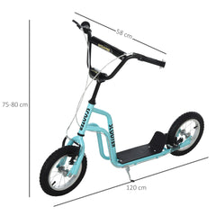 HOMCOM Stunt Scooter, Kids Scooter, 12'' Rubber Tyre Kick Scooter with Adjustable Handlebar, Dual Brakes, Blue