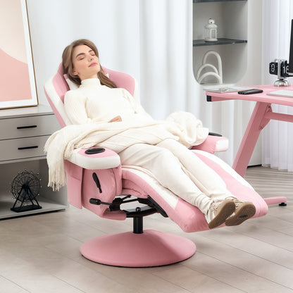 HOMCOM Manual Recliner Armchair PU Leather Lounge Chair w Adjustable Leg Rest, 135√Ç¬∞ Reclining Function, 360√Ç¬∞ Swivel, Pink