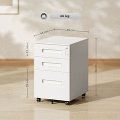 Vinsetto Metal Mobile File Cabinet with Wheels, Lockable 3 Drawer Filing Cabinet for A4, Legal, Letter, Under Desk Office Cabinet with Pre-Assembled Body for Home Office, 39 x 48 x 60 cm, White