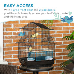 PawHut Metal Bird Cage with Plastic Swing Perch Food Container Tray Handle for Finch Canary Budgie 43.5 x 33 x 63 cm, Black