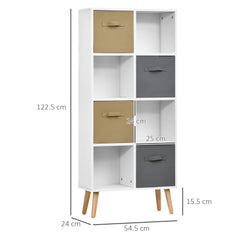 HOMCOM Freestanding 8 Cube Storage Cabinet Unit w/ 4 Fabric Drawers Handles Home Office Organisation Shelves Furniture 54.5L x 24W x 122.5H cm