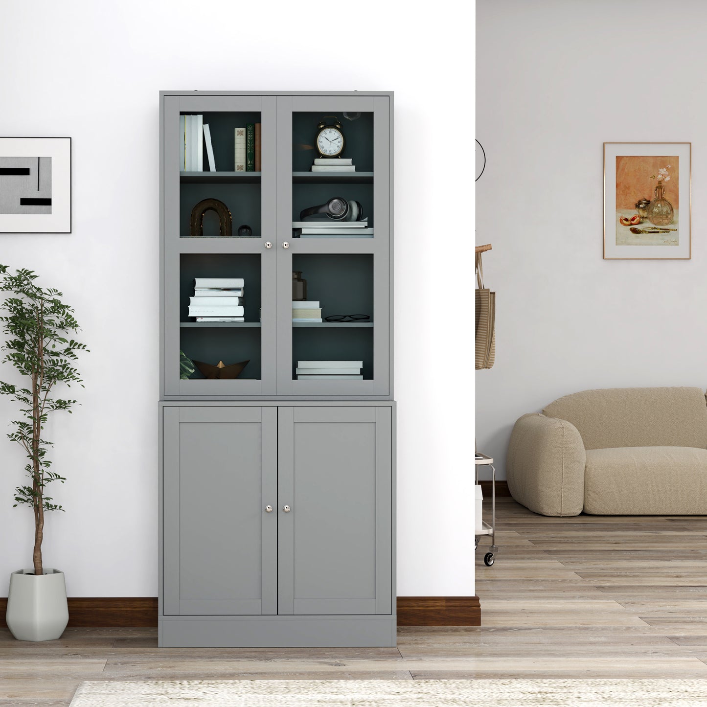 HOMCOM Double Storage Display Cabinet - Grey