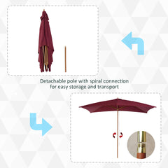 Outsunny 2 x 3m Wooden Garden Parasol Umbrella Outdoor Sun Shade Canopy, Wine Red