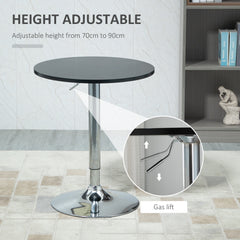 HOMCOM Round Height Adjustable Bar Table Counter Pub Desk with Metal Base for Home Bar, Dining Room, Kitchen, Black