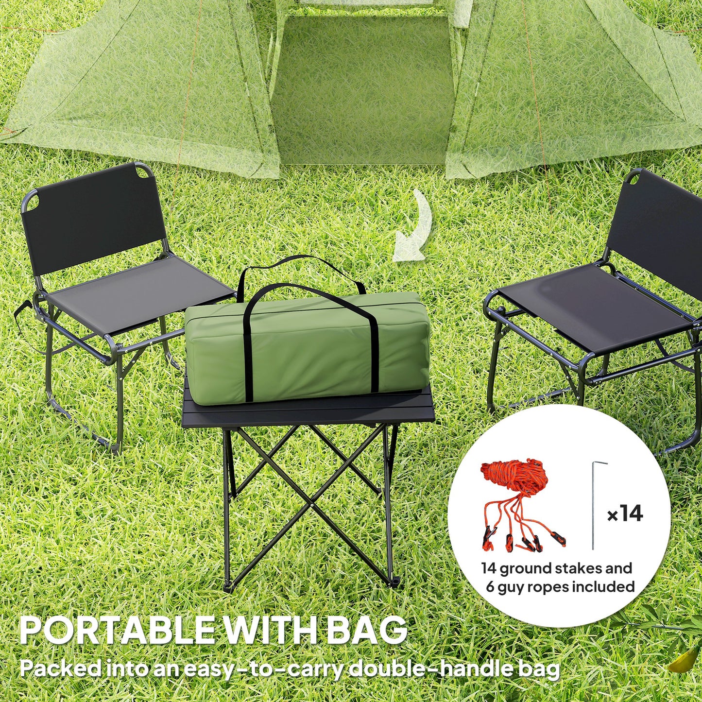 Outsunny 3 Man Camping Tent with Living Area and 2 Bedrooms, 3000mm Waterproof Family Tent with Sewn-in Groundsheet, Portable with Bag for Hiking, Festival, Backpacking, Green