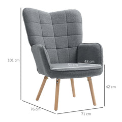 HOMCOM Teddy Fleece Wingback Accent Chair - Grey