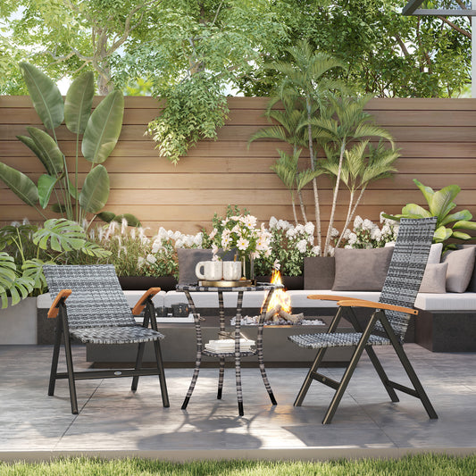 Outsunny 2 Pieces Outdoor Foldable Dining Chair with Armrests, High Backrest, for Garden, Camping, Balcony, Light Grey