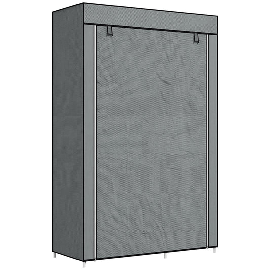 HOMCOM Fabric Wardrobe, Portable Wardrobe, Clothes Storage Unit with 5 Compartments, Hanging Rail and 2 Fabric Drawers, 102 x 42.5 x 162.5cm, Dark Grey