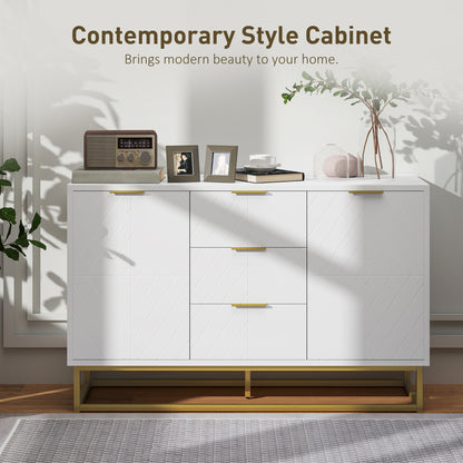 HOMCOM Sideboard with 3 Drawers and Adjustable Shelves for Living Room - White