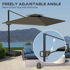 Outsunny Cantilever Parasol with Weighted Base Double Top Garden Parasol Square Hanging Patio Umbrella with Crank Tilt Dark Grey