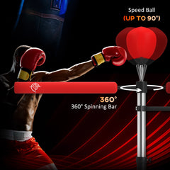 HOMCOM 3-in-1 Boxing Punching Bag, Freestanding with 2 Speed Bals, 360√Ç¬∞ Reflex Bar, 160-230cm Adjustable Height, Red