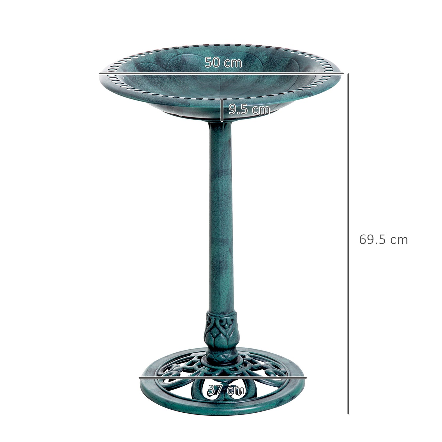 حامل تغذية خارجي للحديقة من Outsunny Garden Bird Bath Decrative بنمط يشبه الصدف، لمسة نهائية عتيقة، 50 سم، أخضر