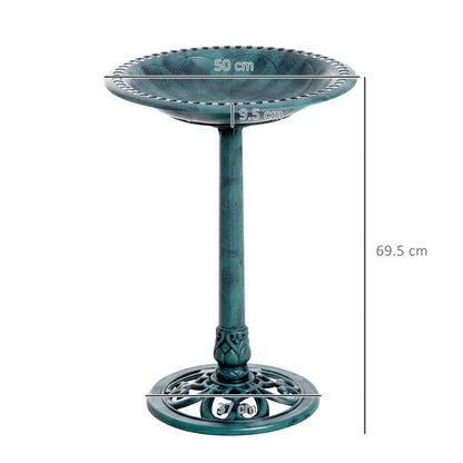 حامل تغذية خارجي للحديقة من Outsunny Garden Bird Bath Decrative بنمط يشبه الصدف، لمسة نهائية عتيقة، 50 سم، أخضر