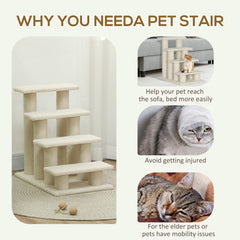 PawHut Dog Steps for Bed 4 Step Pet Stairs for Sofa Dog Cat Climb Ladder 63x43x60 cm Cream