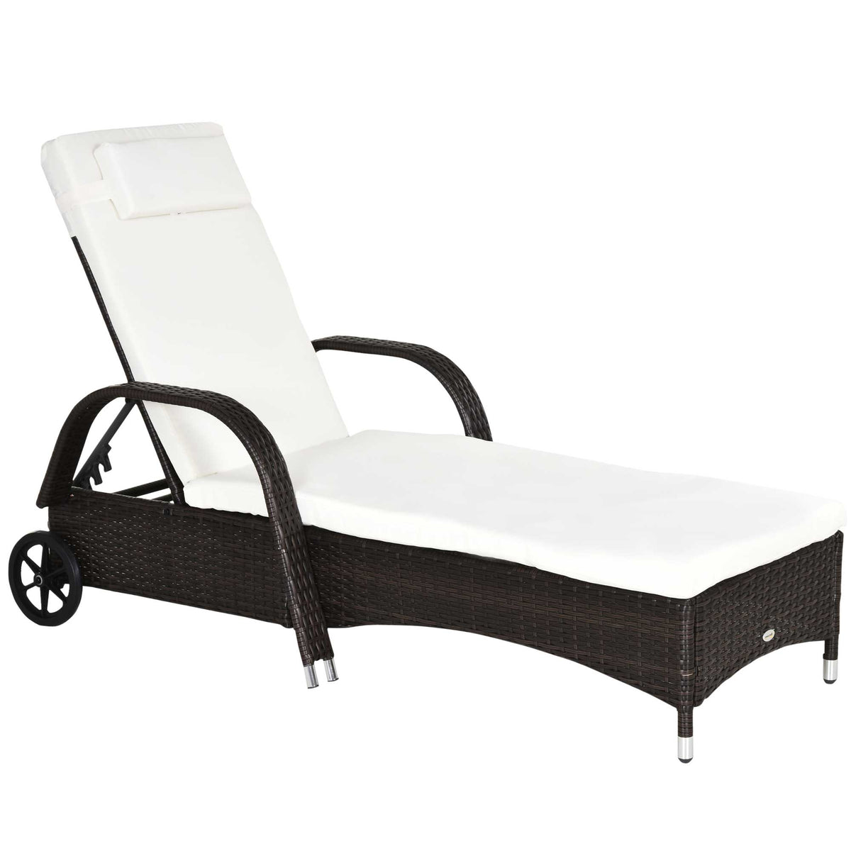 Outsunny Brown Rattan Sun Lounger w/ Adjustable Steel Frame,200Lx73Wx56-103H cm