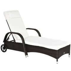 Outsunny Brown Rattan Sun Lounger w/ Adjustable Steel Frame,200Lx73Wx56-103H cm