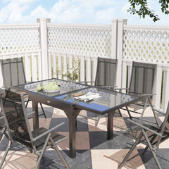 Outsunny 7 Piece Outdoor Dining Set with Extendable Table and 6 Folding Chairs for Patio, Balcony, Deck, Grey