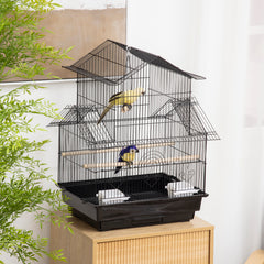 PawHut Metal Bird Cage with Plastic Swing Perch Food Container Tray Handle for Finch Canary Budgie 43.5 x 33 x 63 cm, Black