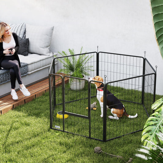 PawHut 6 Panels Dog Playpen, Portable Detachable Puppy Pen with Door, for Medium Dogs, 80cm High, Black