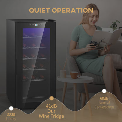 HOMCOM 50L Wine Cooler, 18 Bottles, 5-18√Ç¬∞ Freestanding Wine Fridge with Glass Door, LED Light, Temperature Control and Digital Touch Screen, Black