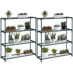 Outsunny Modern Plant Stand, 4-Tier Planter Holder with Steel Frame, Outdoor Flower Display Rack for Potted Plants Garden Balcony Decor, Dark Green