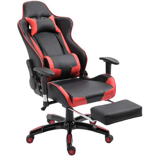 HOMCOM High-Back Gaming Chair Swivel Home Office Computer Racing Gamer Recliner Chair Faux Leather with Footrest, Wheels, Red Black