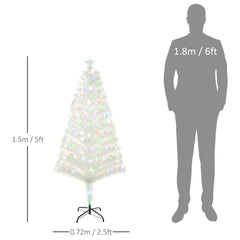 HOMCOM 5 Feet Prelit Artificial Christmas Tree with Fiber Optic LED Light, Holiday Home Xmas Decoration, White