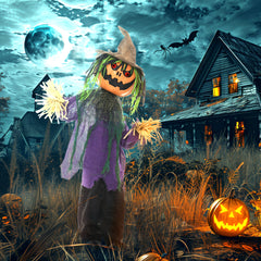 HOMCOM 3'6" Pumpkin Scarecrow Halloween Animatronic، مع عيون متوهجة