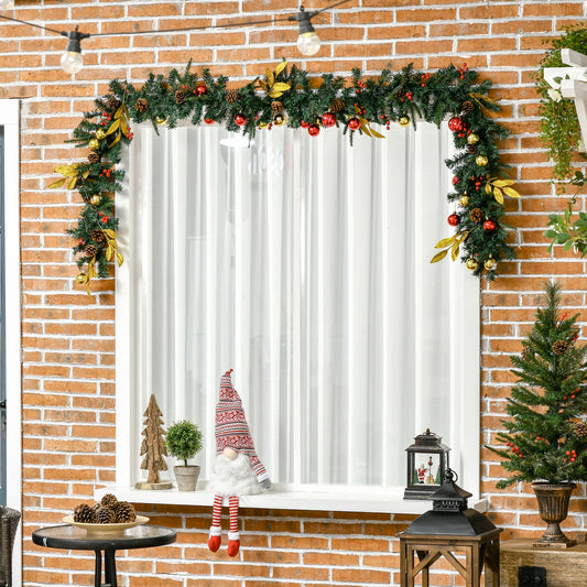 HOMCOM 2.7M Artificial Christmas Garland w/ Pine Cones Decorations Seasonal Style Beauty Home Fireplace Doors