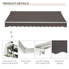 Outsunny Awning Canopy Manual Retractable Porch Sun Shade Shelter 3 x 2m Grey