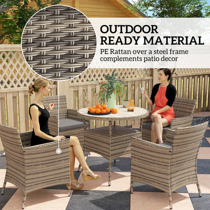 Outsunny Five-Piece Rattan Garden Set, with Two-Tier Table - Grey