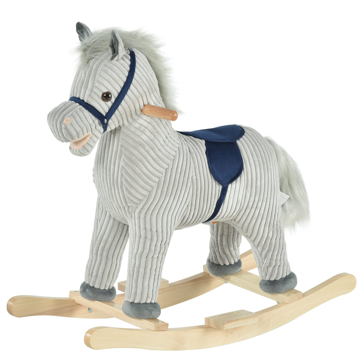 HOMCOM Kids Plush Rocking Horse w/ Sound Children Rocker Ride On Toy Gift 3-6 Years Grey