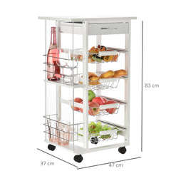 HOMCOM Rolling Kitchen Cart, Utility Storage Cart with 4 Basket Drawers & Side Racks, Wheels for Dining Room, White