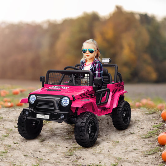 AIYAPLAY 12V Battery Powered Kids Ride-On Car, Electric Truck w/ Spring Suspension, Remote, Music, Horn, Lights, Pink