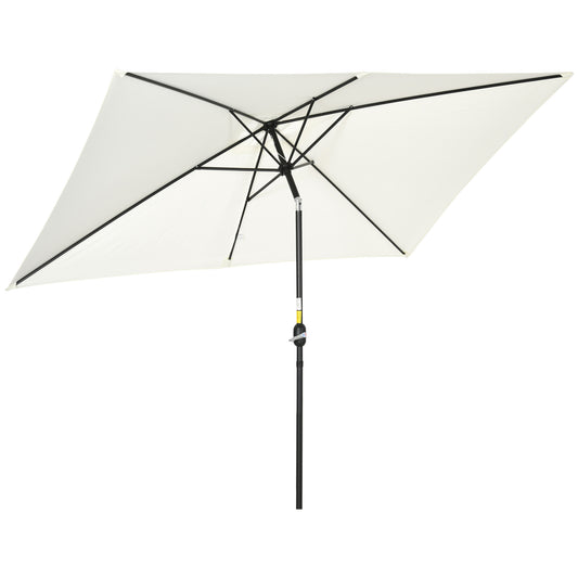 Outsunny 3x2m Patio Parasol Garden Umbrellas Canopy with Aluminum Tilt Crank Rectangular Sun Shade Steel, Cream White