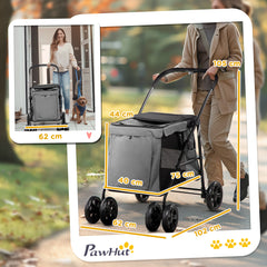 عربة أطفال PawHut Dog Pram ذات 4 عجلات للكلاب الأليفة مع باب دوار ووسادة ومقود أمان للكلاب الصغيرة والمتوسطة الحجم، باللون الرمادي