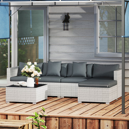 Outsunny 6 Pieces Rattan Corner Sofa Set - Mixed Grey