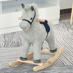 HOMCOM Kids Plush Rocking Horse w/ Sound Children Rocker Ride On Toy Gift 3-6 Years Grey