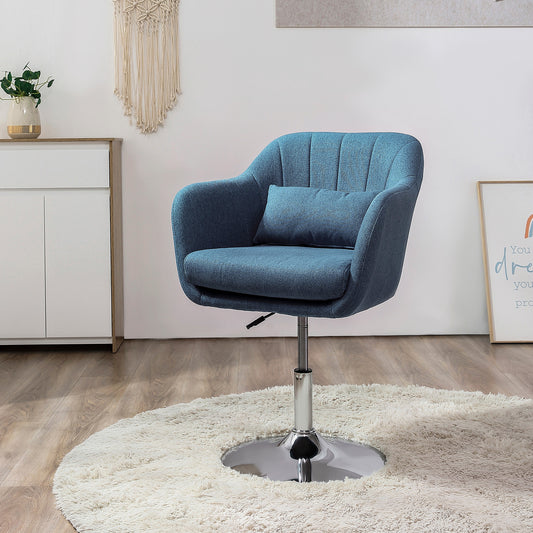 HOMCOM Swivel Linen Fabric Accent Chair for Living Room Contemporary Vanity Armchair with Adjustable Height Thick Cushion Lumbar Support Armrest for Bedroom Office Blue