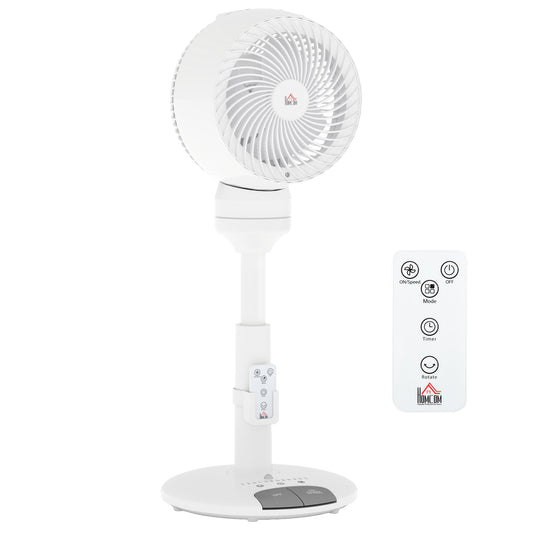 HOMCOM 9'' Air Circulator Fan 3 Speed 3 Mode, 70√Ç¬∞ Oscillation 90√Ç¬∞ Vertical Tilt, Height Adjustable, Remote Controller, for Living Room, Bedroom, Office, White