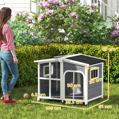 PawHut Wooden Dog Kennel with Removable Floor, Asphalt and Openable Roof, Giant Window for Large Dogs, Charcoal Grey