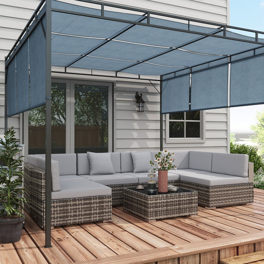 Outsunny Seven-Piece Rattan Garden Set, with Glass-Top Table - Mixed Grey