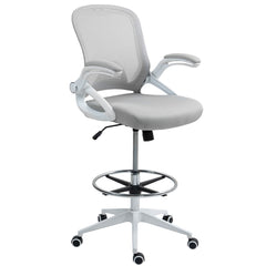 Vinsetto Drafting Chair with Flip-up Armrest, Mesh Office Stool with Foot Ring, 360√Ç¬∞ Swivel Height Adjustable Chair for Standing Desk, Light Grey