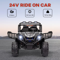 سيارة كهربائية للأطفال AIYAPLAY 24V 2 Seater مع جهاز تحكم عن بعد، نظام تعليق، بدء بطيء، 3 سرعات، للأطفال من سن 3 إلى 8 سنوات، لون أسود