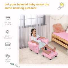 HOMCOM Toddler Chair Children's Armchairs Wood Frame w/ Footrest Anti-Slip Legs High Back Arms for Bedroom Playroom Cute Cloud Star Pink