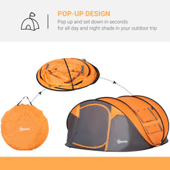 Outsunny 4-5 Person Pop-up Camping Tent Family Tent w/ 2 Mesh Windows & PVC Windows Portable Carry Bag for Outdoor Trip, Orange