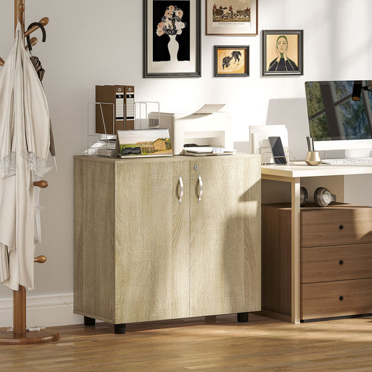 Vinsetto Two-Tier Locking Office Storage Cabinet - Oak